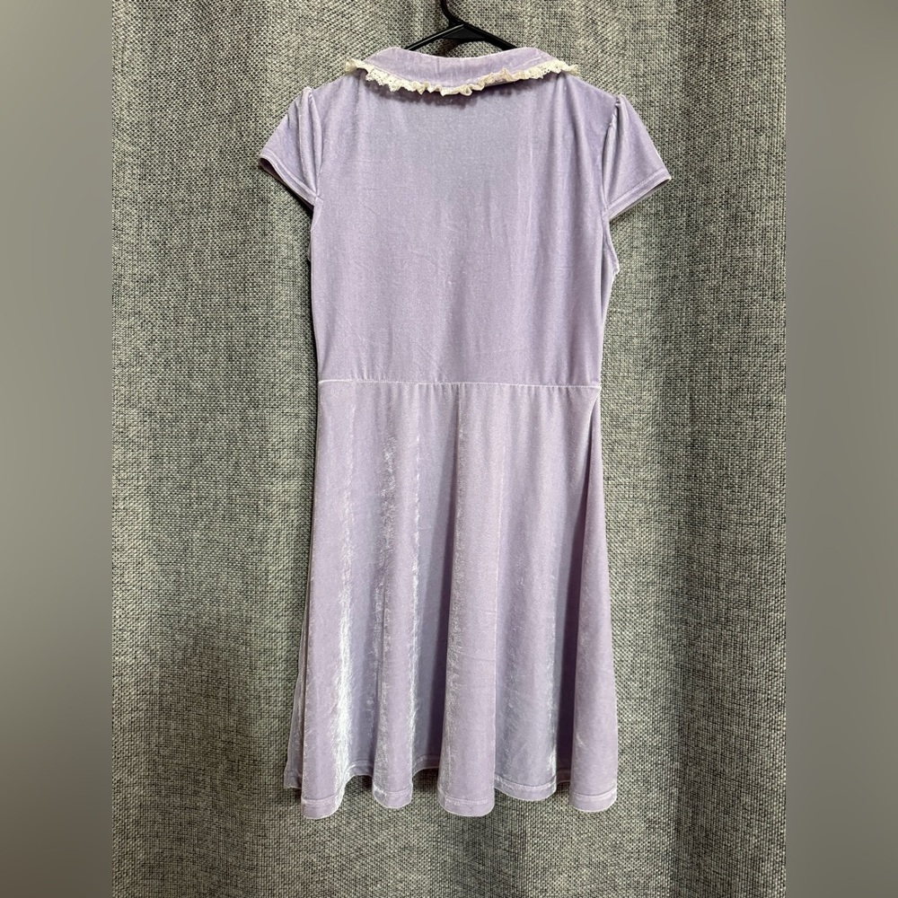 Killstar Lilac Velvet Pastel Mini Goth Lolita Lace Every Mourning Collar Dress - Picture 3 of 4
